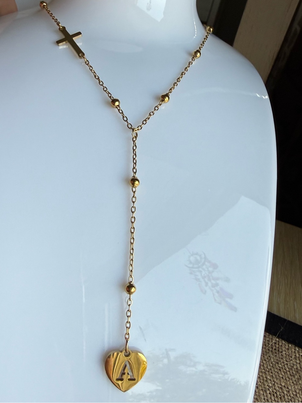 Gold Heart Initial A Y-Necklace